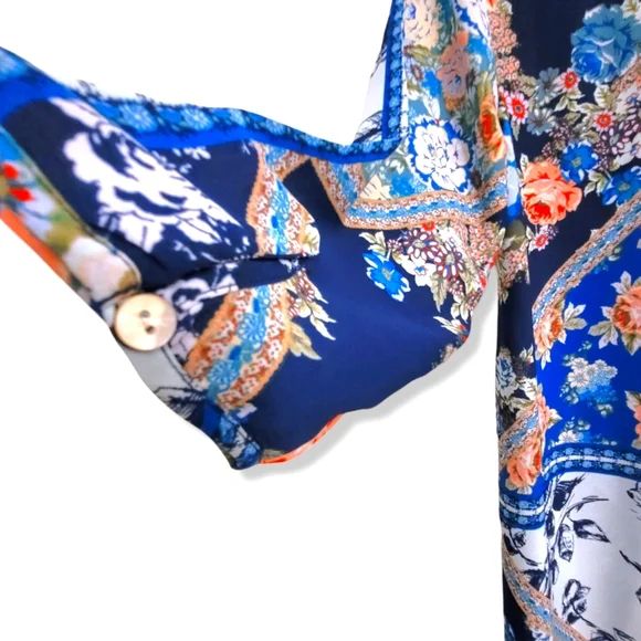 Westport Artsy Floral Patchwork 3/4 Sleeve Semi Sheer Long Tunic Blouse, M - Picture 11 of 11